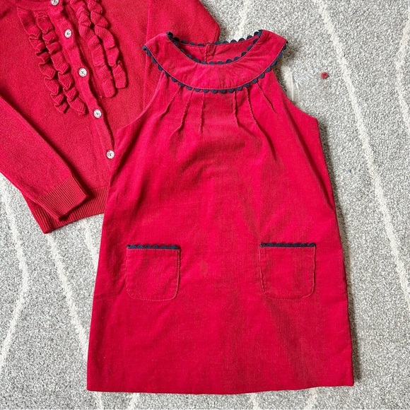 EPK Designed in France Red Corduroy Dress & Matching Ruffle Cardigan Brand New - Picture 2 of 7
